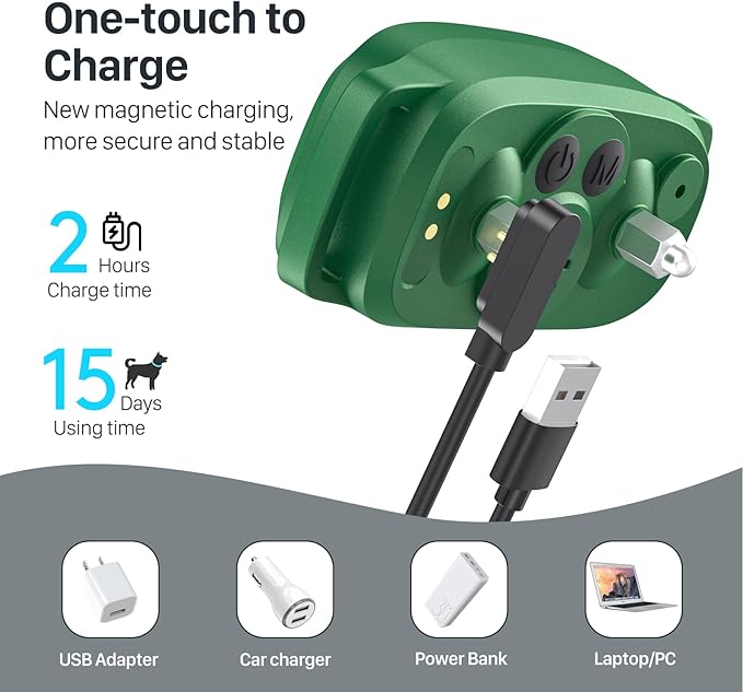 Dog Bark Collar, Rechargeable Smart Collar, Anti Barking Training Collar with 5 Adjustable Sensitivity Beep Vibration, Bark Collar for Large Medium Small Dogs (Green)