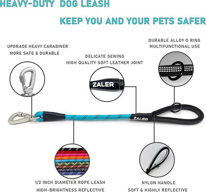 ZALER Short Dog Leash, 18 Inches Rope Traffic Leashes for Dogs, Reflective Dog Lead with O-Ring, Heavy Duty Pet Leash for Large and Medium Dogs (18'' Blue)