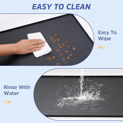 Large Dog Mats for Food and Water, 40"x30" Waterproof Pet Food Mats for Floor Nonslip Silicone Bowl Mats with Raised Edges