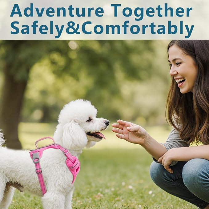 BARKBAY Dog Harness No Pull with ID Tag Pocket - Heavy Duty, Reflective, Easy Control for Large Dogs(Pink,XS)
