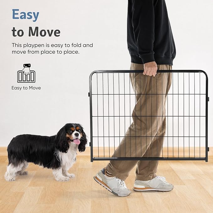 DUMOS Dog Playpen Indoor, Metal 40 Inch 2 Panels Foldable Pet Fence with Door, Outdoor Small Medium Large Dog Puppy Portable Exercise Play Pen for RV Camping, Trips, Play Yard