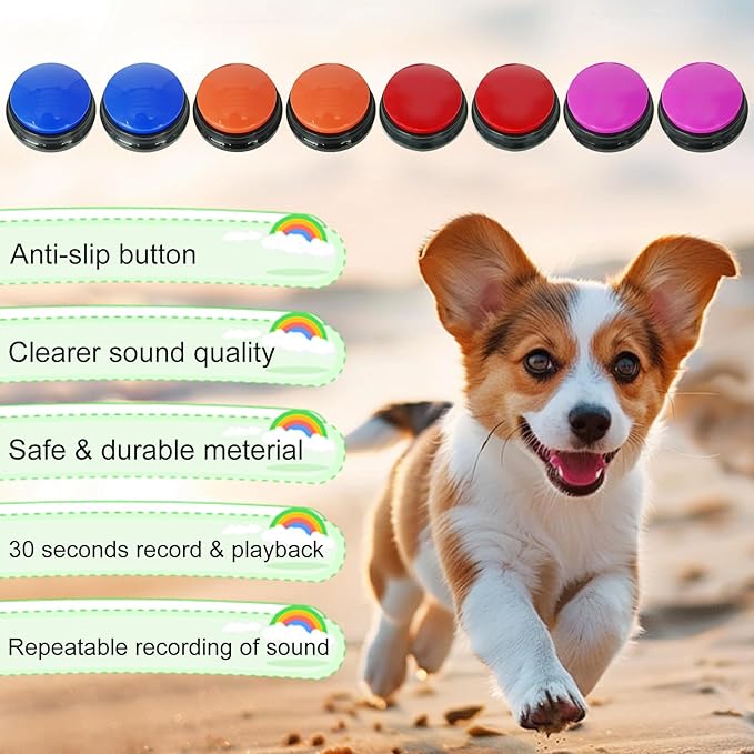 Gelabur Set of 8 Dog Buttons for Communication, Voice Recordable Buttons for Classroom, Dog Training Talking Buttons Starter Set, Pet Easy Speaking Buttons Tools