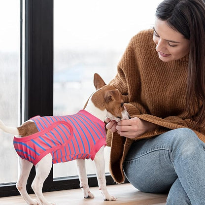 Dog Surgery Recovery Suit, Recovery Shirt for Male Female Dog Cats, Cone E-Collar Alternative Abdominal Wounds Spay Bandages Onesie, Anti-Licking Pet Surgical Recovery Suit,Pink Large