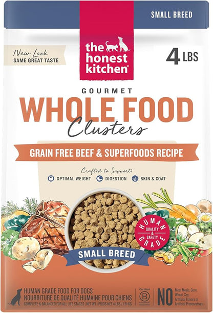 The Honest Kitchen Whole Food Clusters Small Breed Grain Free Beef Dry Dog Food, 4 lb Bag