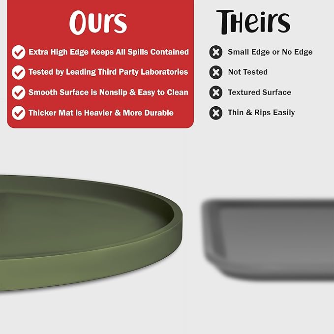 DogBuddy Dog Food Mat - Waterproof Dog Bowl Mat, Silicone Pet Mat for Food and Water Bowls, Nonslip Pet Feeding Mat with Edges, Dogs Food Mats for Floors, Puppy Supplies (XXL: 32" x 19", Khaki Green)