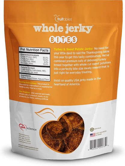Fruitables Whole Jerky Bites, Healthy Dog Treats, Puppy Essentials, Jerky Dog Treats, Made in the USA, No Artificial Ingredients, Turkey & Sweet Potato Flavor, 5oz