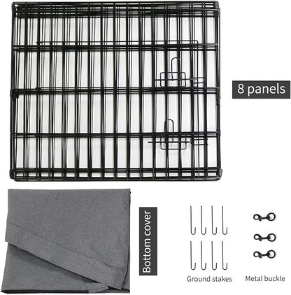 PETIME Foldable Metal Dog Exercise Pen/Pet Puppy Playpen Kennels Yard Fence Indoor/Outdoor 8 Panel 24" W x 30" H with Bottom Pad (with Bottom pad, 8 Panels 30" H)