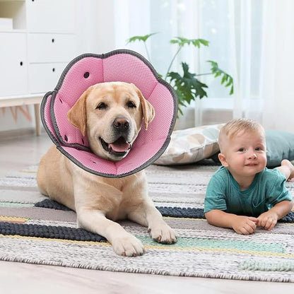 Dog Cone Collar After Surgery,Adjustable Soft Dog Cat Recovery Collar to Stop Licking Wounds,Comfortable Light-Weight Elizabethan Collar for Dogs Anti-Bite Lick Protective Wound,Pink,S