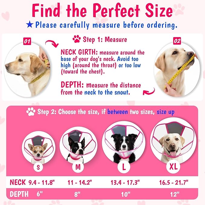 Comfy Dog Cone Collar for Dogs to Stop Licking, Soft Transparent E Collar for Small Dogs After Surgery, Extra-Long Recovery Cones, Durable & Easy-Clean Pet Neck Collars, Lightweight Cone(Rosered, S)