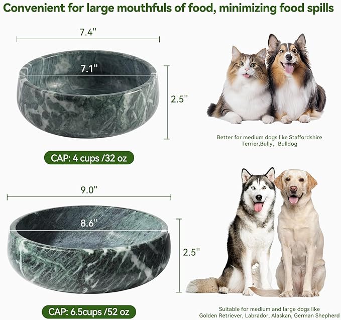 Karibiber Green Marble Dog Bowl, 6lbs Non-Slip,Non-Tipping Heavy Dogs Food Bowl, Large Dog Dish, Weighted Food and Water Bowls for Large Dogs, Natural Marble, Easy to Clean, Holds 6 Cups