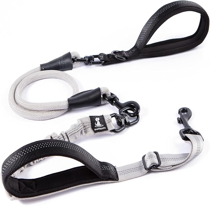 SparklyPets - Heavy Duty Bungee Rope Leash for Large and Medium Dogs - No Pull, Shock Absorber Long Dog Training Lead - No Slip Reflective Line for Outside (5.5 Ft Bungee Leash)
