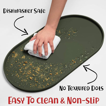 DogBuddy Dog Food Mat - Waterproof Dog Bowl Mat, Silicone Pet Mat for Food and Water Bowls, Nonslip Pet Feeding Mat with Edges, Dogs Food Mats for Floors, Puppy Supplies (Small, Khaki Green)