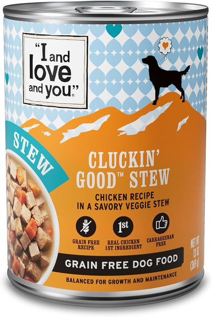 I and Love and You, Wet Dog Food - Cluckin Good Stew - Chicken Recipe, Grain Free, Filler Free 13oz can, 12pk
