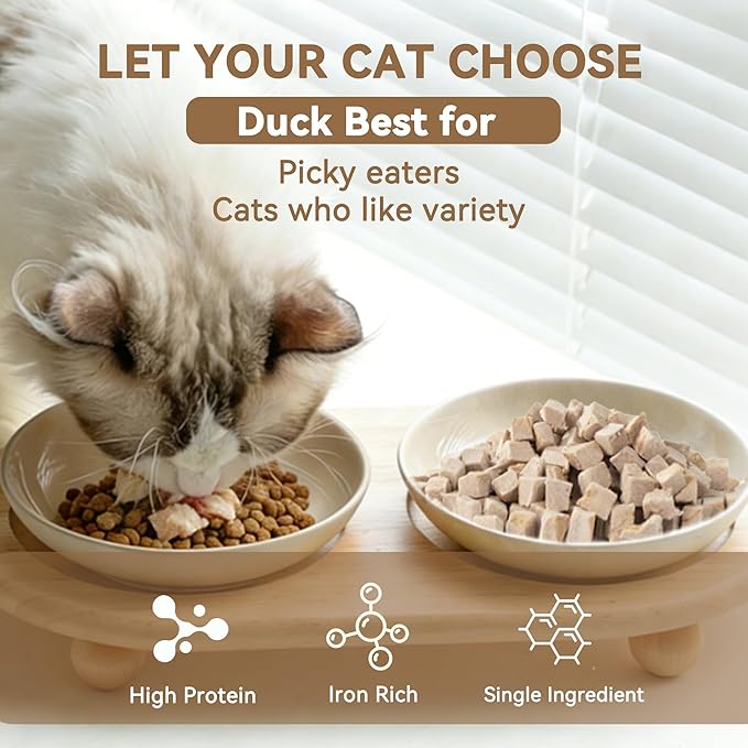 Freeze Dried Cat Treats, Single Ingredient Duck Bites Snacks for Cats & Dogs, Grain-Free High Protein Healthy Training Treats & Food Topper for Cats & Dogs, 1 oz