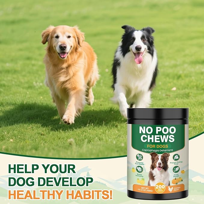 200 Chew No Poo Chews for Dogs-Coprophagia Stool Eating Deterrent-Stop Eating Poop for Canine- Dogs Poop Eat Deterrent Supplement with Probiotics&Digestive Enzymes Breath Aid Support-Chicken