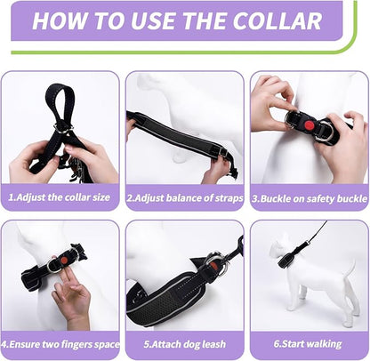 Martingale No Pull Dog Collar for Large Medium Dogs Training Walking, Heavy Duty Nylon Reflective Adjustable Anti Pull Slip Collar with Buckle S Black
