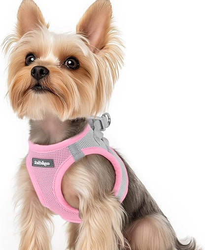 rabbitgoo Small Dog Harness, Step-in Soft Mesh Puppy Vest with Safety Buckle, Breathable Reflective Pet Harness for Small Sized Dogs, Pink & Gray XS