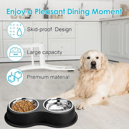 Epetslove Dog Bowls Large Double Dog Water and Food Bowls Stainless Steel Bowls with Non-Slip Resin Station, Pet Feeder Bowls Food Dish for Small Medium Large Dogs Cats