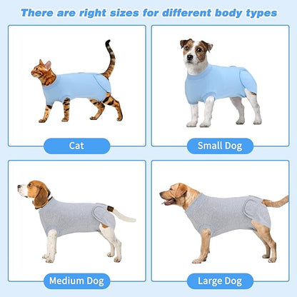 2 Packs Breathable Cotton Dog Recovery Suit for After Neuter Spay Abdominal Wounds Protector, Professional Anti-Licking Onesies for Male Female Pets Surgery Bandages, M Grey Blue Pure