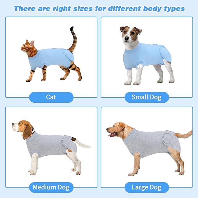 2 Packs Breathable Cotton Dog Recovery Suit for After Neuter Spay Abdominal Wounds Protector, Professional Anti-Licking Onesies for Male Female Pets Surgery Bandages, XL Grey Blue Pure