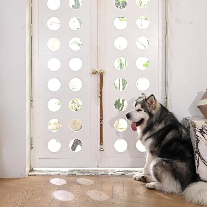 Luckyiren Brown Leather Hanging Door Bells for Dogs to Ring to Go Potty Training Doorbells Tools to Go Outside Dog Accessories Upgraded Puppy Essentials for Home (Silver Jingle Bells)