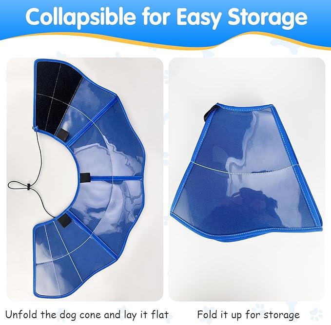Foldable Dog Cone Collar After Surgery, Adjustable Soft Dog Cone, Soft Inner & Sturdy Protective Recovery Collar to Prevent Dogs from Licking Wounds (L)