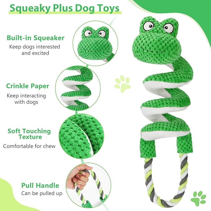 Letsmeet Interactive Squeaky Dog Toys with Pull Rope, Large Dog Tug of War Toy, Plush Puppy Chew Toys for Dental Health, Great for Small, Medium and Big Dogs