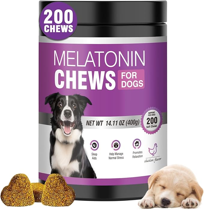 Calming Melatonin for Dogs, 200 Pet Chews Calming Treats for Sleep Aid Sleeping Pills Puppy Melatonin Bites Support Stress, Anxiety Relief, Separation for Small and Large Dogs(Chicken Flavor)