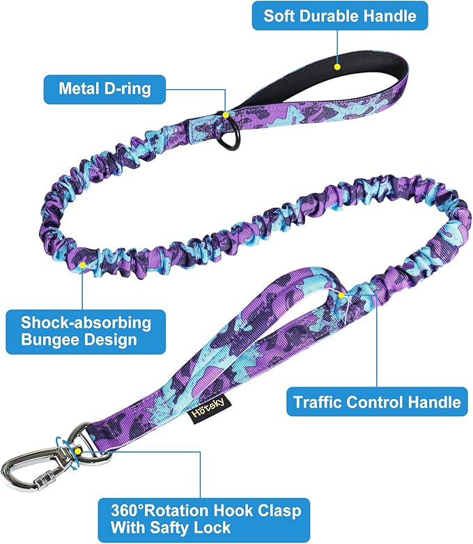 Hotsky Tactical Dog Collar and Leash Set, Heavy Duty Military Airtag Dog Collar with Handle and Metal Buckle for Training and Walking, with Airtag Holder and Two Patches (Purple Camo, M)