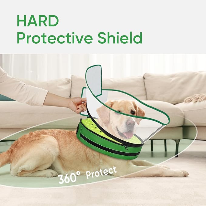 Sponge Dog Cone Collar, Dog Recovery Collar Alternative with Detachable High Clear Shield, Adjustable Soft Neck Cone for Small Medium Large Dogs, Stop Licking After Surgery (Kiwi,M)