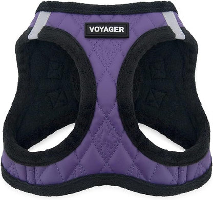 Best Pet Supplies - All Weather Plush, Reflective, No Pull Harness for Small, Medium Dogs, Cats - Secure with Hook & Loop Fastener, Buckle, Double D-Rings - Purple Faux Leather, M