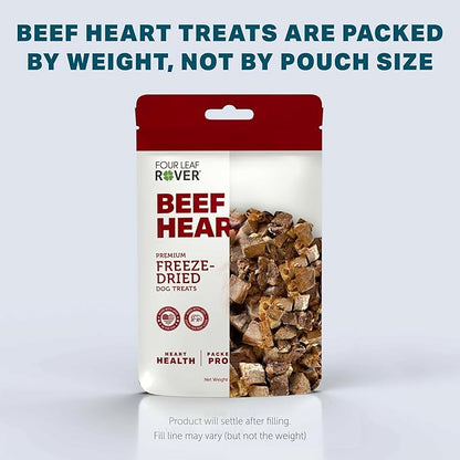 FOUR LEAF ROVER Beef Heart Dog Treats - Grass Finished New Zealand Beef Heart - Raw Freeze Dried Single Ingredient, No Additives - Made in USA - 4 Oz Bag