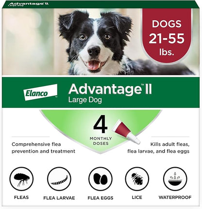 Advantage II Large Dog Vet-Recommended Flea Treatment & Prevention | Dogs 21-55 lbs. | 4-Month Supply