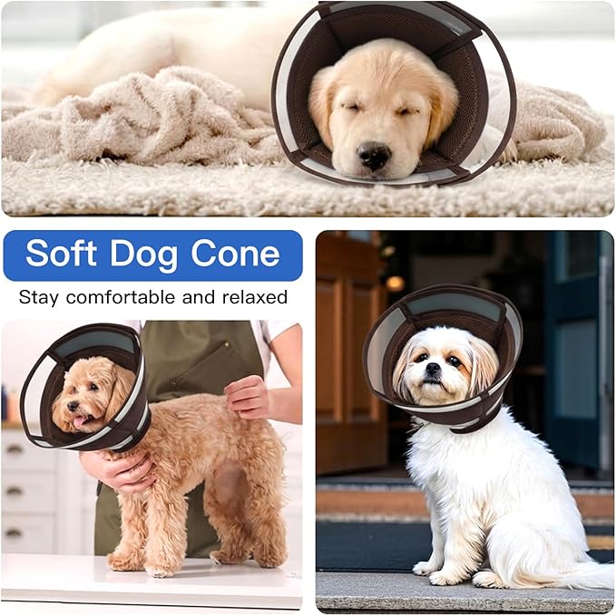 Dog Cone Alternative for Small Dogs to Stop Licking | Adjustable Recovery E-Collar for After Surgery & Wounds, Lightweight & Comfortable Elizabethan Protective Cone (Brown, M)