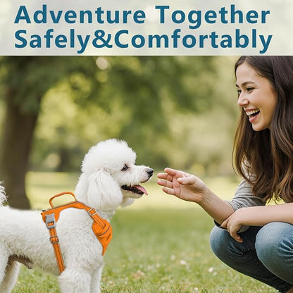 BARKBAY Dog Harness No Pull Oxford with ID Tag Pocket - Heavy Duty, Reflective, Easy Control for Large Dogs(Pumpkin Oxford,S)