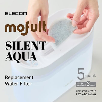 ELECOM Replacement Softening Filters (5-Pack) for Silent Aqua Cordless Automatic Pet Water Fountain, Compatible with PET-WD03WH