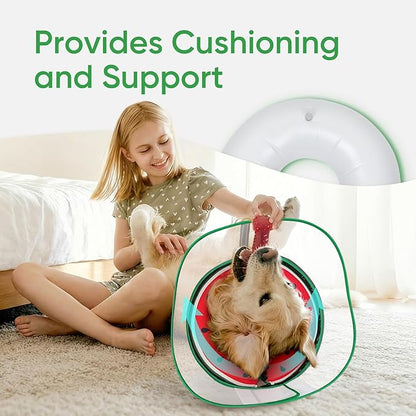 Supet Raised Inflatable Dog Cone After Surgery - Adjustable Recovery Donut Collar with Removable Shield to Stop Licking Wounds & Protect Stitches - Soft Dog Cone Alternative for Dogs (Watermelon,XL)