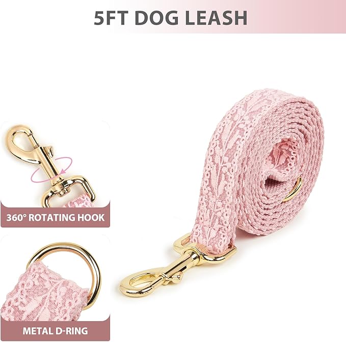 Summer Girl Dog Collar and Leash Set Soft Cotton Lace Handmade Embroidered Personalized Designer Heavy-Duty Dog Collars for Large Dogs,L