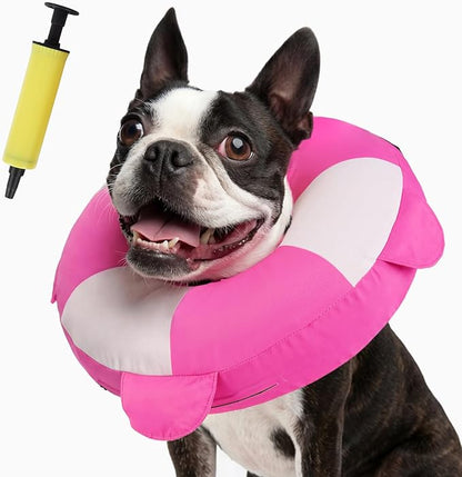 IECOii Inflatable Dog Donut Collar for Small to Medium Dogs, Soft Cone for Dogs After Surgery to Stop Licking, Dog Neck Cone for Pet Wound Care & Spay & Neuter, Hair-Resistant/Easy Care, Rosered, M