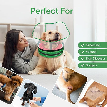 Sponge Dog Cone Collar, Dog Recovery Collar Alternative with Detachable High Clear Shield, Adjustable Soft Neck Cone for Small Medium Large Dogs, Stop Licking After Surgery (Watermelon,M)