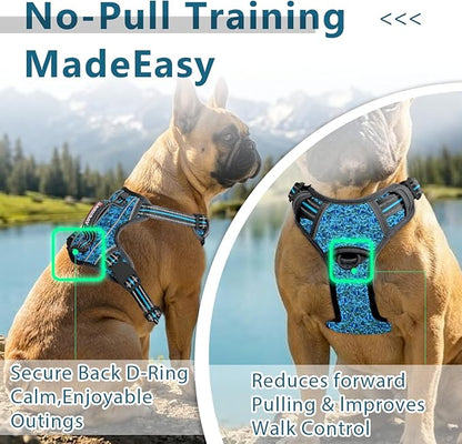 BARKBAY Dog Harness No Pull with ID Tag Pocket - Heavy Duty, Reflective, Easy Control for Large Dogs(Blue/Black,XL)