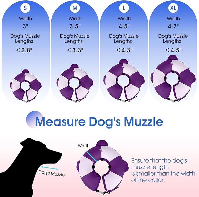 Inflatable Dog Cone Collar Alternative After Surgery,Comfortable Anti-Licking & Biting Recovery Donut Collar,Lightweight Waterproof Easy to Clean (Purple,Small)