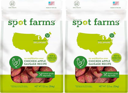 spot farms Chicken Apple Sausage Healthy All Natural Dog Treats Human Grade Made in USA 12.5 oz (Pack of 2)