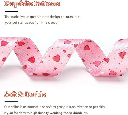Love Pattern Dog Collar with Buckle Adjustable Safety Nylon Collars for Small Medium Large Dogs, Cute Stylish Girl Boy Christmas Dog Collar(Pink Heart,XL)