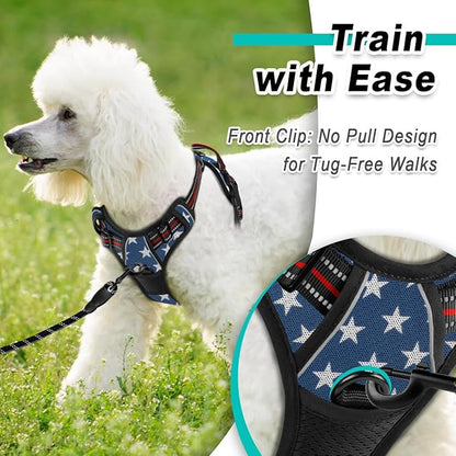 BARKBAY Dog Harness No Pull Mesh for Small Dogs - Adjustable, Reflective, Comfortable, No Choke, Heavy-Duty - Perfect for Outdoor Training, Walking, and Hiking - Strong & Durable- XS & Blue Star Mesh