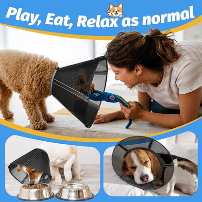 Dog Cone Collar to Stop Licking: Soft Mesh Recovery Collar After Surgery with Detachable Pad, Elizabeth Cone Alternative for Large Medium, Small Dogs, Normal Eating and Drinking (S)
