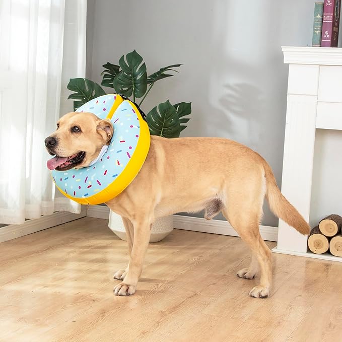 Dog Cone Collar Inflatable Donut for Large Medium Small Dogs, Soft Waterproof Dog Cone Alternative After Surgery Prevents Licking Wounds Easy Clean (Blue, L (Neck 13.5"-18"))