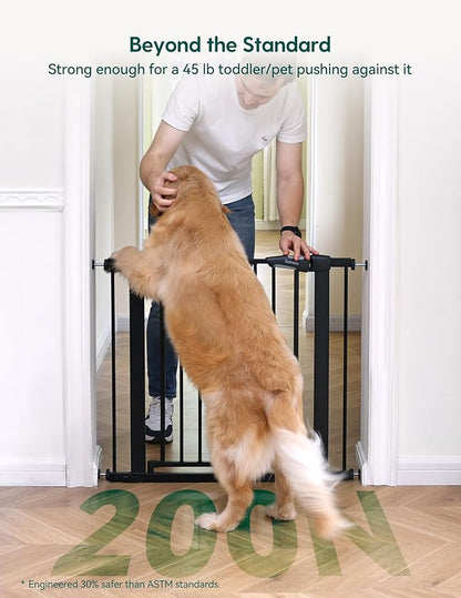 Babelio Baby Gate for Doorways and Stairs, 29-48" Auto Close Dog Gate PressGuard P7, Easy-Install Pressure Mounted Satey Door, No Drilling Safety Gate for Child and Pets, 2 Pack, Black