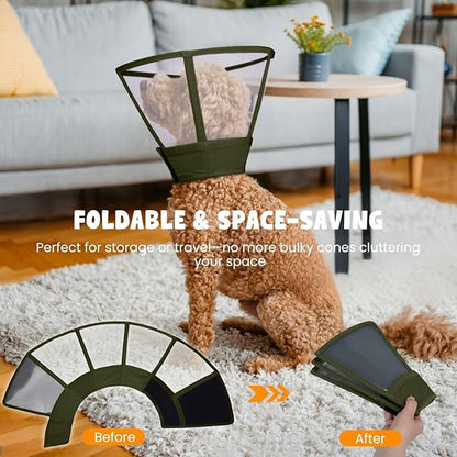 Dog Cone Collar for Dogs After Surgery,Transparent Dogs Cone Stop Licking,Foldable Dog Recovery Collars & Cones Anti-Bite Lick Protective Wound,Protective Elizabethan Collar Alternative,Green,M