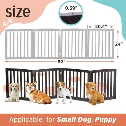Dog Gate Pet Gate Indoor for Stairs Doorways 82x24 Inch 4 Panels Dog Fence Extra Wide Wooden Black